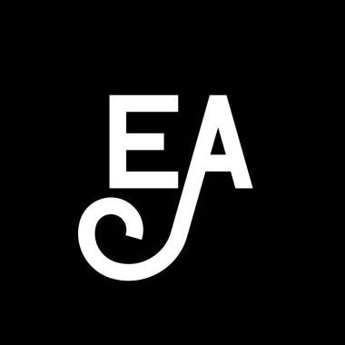 Siyah arka planda EA harf logosu tasarımı. Yaratıcı harflerin baş harfleri logo konsepti. Bir mektup dizaynı. Siyah arka planda EA beyaz harf tasarımı. E A, e a logo