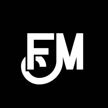 Siyah arkaplanda FM harf logosu tasarımı. FM yaratıcı harflerin baş harfleri logo kavramı. Harf tasarımı. Siyah arkaplanda FM beyaz harf tasarımı. F M, F M logosu