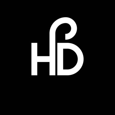 Siyah arka planda yüksek çözünürlüklü logo tasarımı. HD yaratıcı harflerin baş harfleri logo konsepti. HD harf tasarımı. Siyah arkaplanda HD beyaz harf tasarımı. H D, logo var.