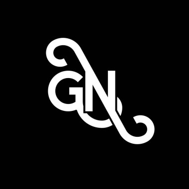 Siyah arka planda GN harfi logo tasarımı. GN yaratıcı harfler logosu konsepti. Mektup tasarımı. Siyah arkaplanda GN beyaz harf tasarımı. G N, g n logosu