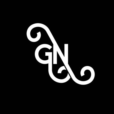 Siyah arka planda GN harfi logo tasarımı. GN yaratıcı harfler logosu konsepti. Mektup tasarımı. Siyah arkaplanda GN beyaz harf tasarımı. G N, g n logosu