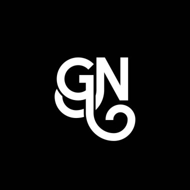 Siyah arka planda GN harfi logo tasarımı. GN yaratıcı harfler logosu konsepti. Mektup tasarımı. Siyah arkaplanda GN beyaz harf tasarımı. G N, g n logosu
