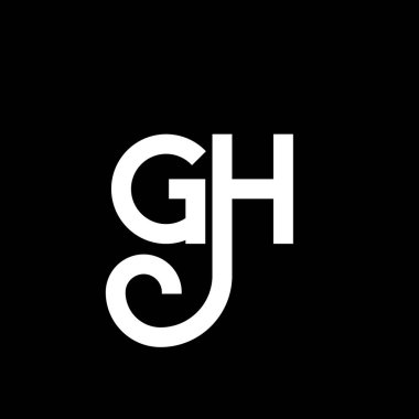 Siyah arkaplanda GH harfi logosu tasarımı. GH yaratıcı harflerin baş harfleri logo konsepti. Mektup tasarımı. Siyah arka planda GH beyaz harf tasarımı. G H, g h logosu