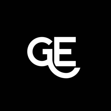 Siyah arka planda GE harfi logo tasarımı. GE yaratıcı harflerin baş harfleri logo konsepti. ge harf tasarımı. Siyah arkaplanda GE beyaz harf tasarımı. G E, g e logo