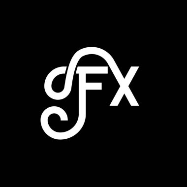 Siyah arka planda FX harfli logo tasarımı. FX yaratıcı harflerin baş harfleri logo kavramı. FX harf tasarımı. Siyah arkaplanda FX beyaz harf tasarımı. F X, f x logosu