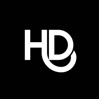 Siyah arka planda yüksek çözünürlüklü logo tasarımı. HD yaratıcı harflerin baş harfleri logo konsepti. HD harf tasarımı. Siyah arkaplanda HD beyaz harf tasarımı. H D, logo var.