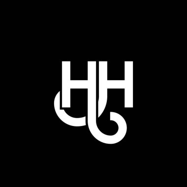 Siyah arka planda HH harf logosu tasarımı. Yaratıcı harflerin baş harfleri logo konsepti. Mektup tasarımı. Siyah arkaplanda HH beyaz harf tasarımı. H, H H logosu