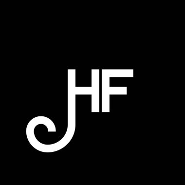 Siyah arka planda HF harf logosu tasarımı. HF yaratıcı harflerin baş harfleri logo kavramı. HF harf tasarımı. Siyah arkaplanda HF beyaz harf tasarımı. H F, h f logosu