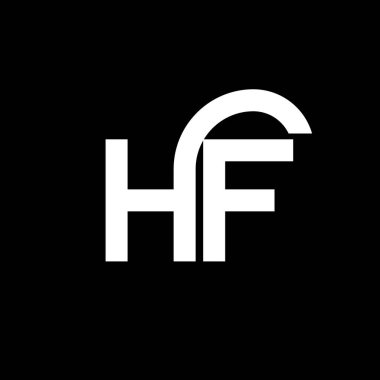 Siyah arka planda HF harf logosu tasarımı. HF yaratıcı harflerin baş harfleri logo kavramı. HF harf tasarımı. Siyah arkaplanda HF beyaz harf tasarımı. H F, h f logosu