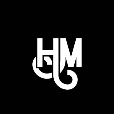 Siyah arka planda HM harf logosu tasarımı. HM yaratıcı harflerin baş harfleri logo kavramı. Hmm harf tasarımı. Siyah arkaplanda HM beyaz harf tasarımı. H M, ben logo.