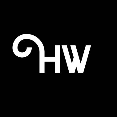 Siyah arka planda HW harf logosu tasarımı. HW yaratıcı harfler logosu konsepti. Hw harf tasarımı. Siyah arka planda beyaz HW harf tasarımı. H W, nasıl logo