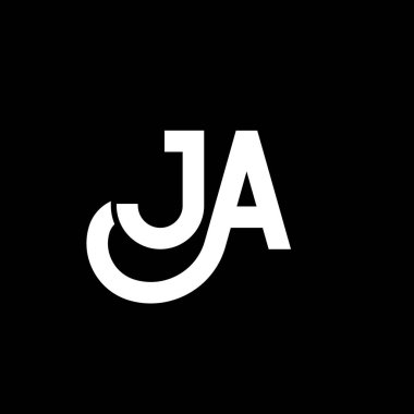 Siyah arka planda JA harf logosu tasarımı. JA yaratıcı harfler logosu konsepti. Ja mektup tasarımı. Siyah arka planda JA beyaz harf tasarımı. J A, j a logo