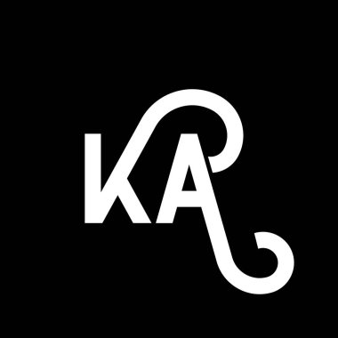 Siyah arka planda KA harf logosu tasarımı. Yaratıcı harflerin baş harfleri logo konsepti. ka mektup tasarımı. Siyah arkaplanda KA beyaz harf tasarımı. K A, logo.