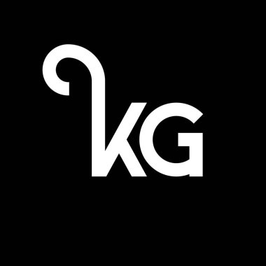 Siyah arkaplanda KG harfi logo tasarımı. KG yaratıcı harflerin baş harfleri logo kavramı. kg harf tasarımı. Siyah arkaplanda KG beyaz harf tasarımı. K G, k g logosu
