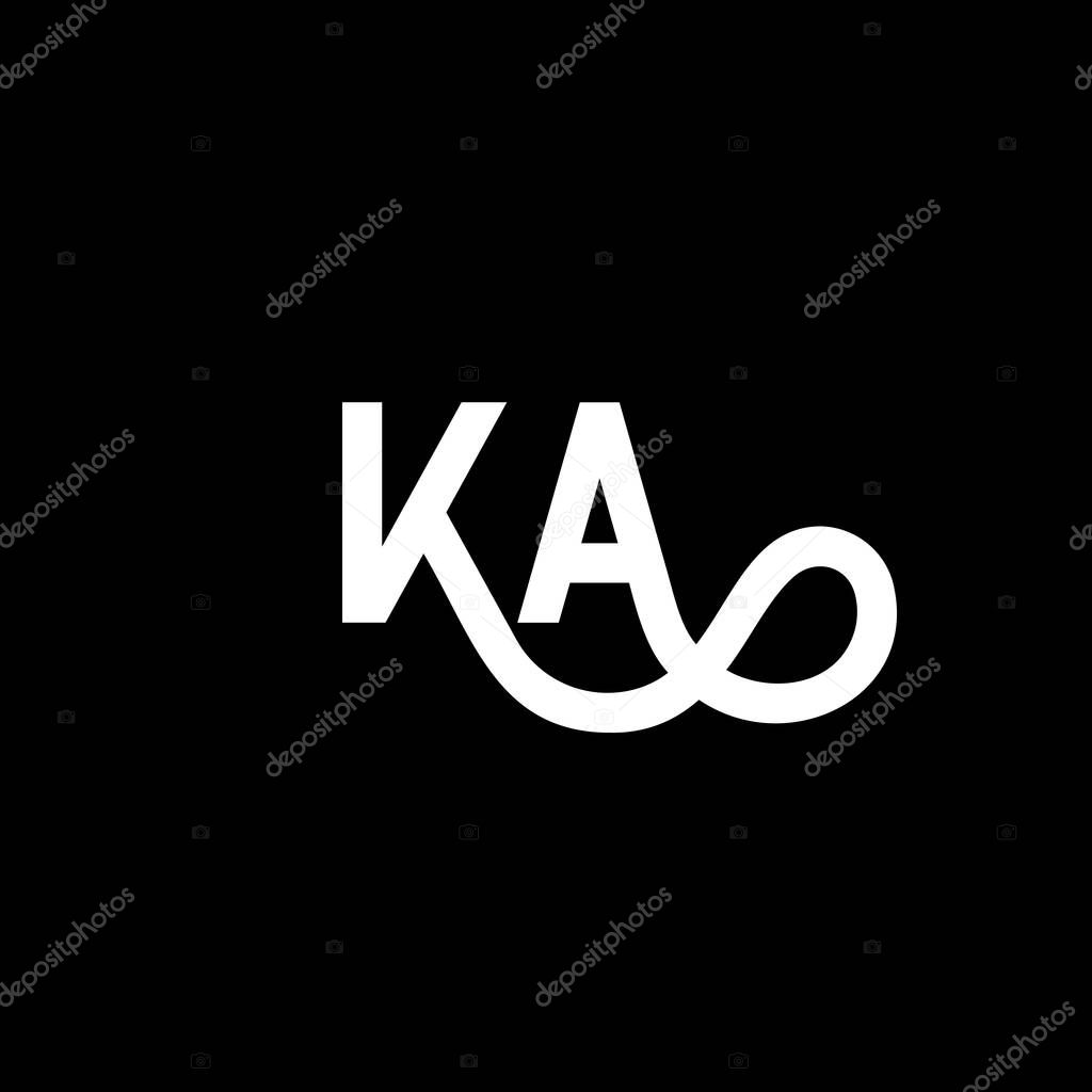 Diseño del logotipo de la letra KA sobre fondo negro. KA iniciales