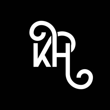 Siyah arkaplanda KH harfi logo tasarımı. KH yaratıcı harflerin baş harfleri logo kavramı. kh harf tasarımı. Siyah arkaplanda KH beyaz harf tasarımı. K H, k h logosu