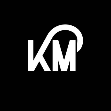 Siyah arkaplanda KM harf logosu tasarımı. KM yaratıcı harflerin baş harfleri logo konsepti. Km harf tasarımı. Siyah arkaplanda KM beyaz harf tasarımı. K M, k m logosu