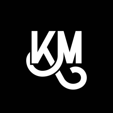 Siyah arkaplanda KM harf logosu tasarımı. KM yaratıcı harflerin baş harfleri logo konsepti. Km harf tasarımı. Siyah arkaplanda KM beyaz harf tasarımı. K M, k m logosu