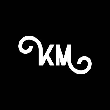Siyah arkaplanda KM harf logosu tasarımı. KM yaratıcı harflerin baş harfleri logo konsepti. Km harf tasarımı. Siyah arkaplanda KM beyaz harf tasarımı. K M, k m logosu