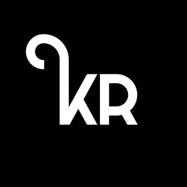 Siyah arkaplanda KR harfi logo tasarımı. KR yaratıcı harflerin baş harfleri logo kavramı. KR harf tasarımı. Siyah arkaplanda KR beyaz harf tasarımı. K R, k r logosu
