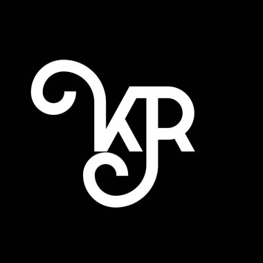 Siyah arkaplanda KR harfi logo tasarımı. KR yaratıcı harflerin baş harfleri logo kavramı. KR harf tasarımı. Siyah arkaplanda KR beyaz harf tasarımı. K R, k r logosu