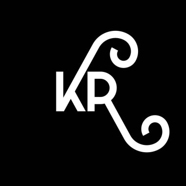 Siyah arkaplanda KR harfi logo tasarımı. KR yaratıcı harflerin baş harfleri logo kavramı. KR harf tasarımı. Siyah arkaplanda KR beyaz harf tasarımı. K R, k r logosu