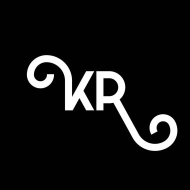 Siyah arkaplanda KR harfi logo tasarımı. KR yaratıcı harflerin baş harfleri logo kavramı. KR harf tasarımı. Siyah arkaplanda KR beyaz harf tasarımı. K R, k r logosu
