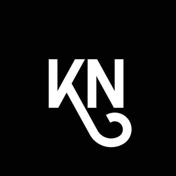 Kn字母标识设计为黑色背景 Kn创意首字母首字母标识概念 Kn字母设计 黑色背景上的Kn白色字母设计 Logo — 图库矢量图片