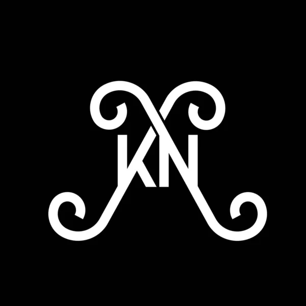 Kn字母标识设计为黑色背景 Kn创意首字母首字母标识概念 Kn字母设计 黑色背景上的Kn白色字母设计 Logo — 图库矢量图片