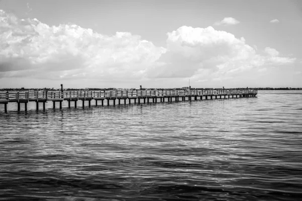 Fishing Piers Charlotte Harbor Southwest Florida Black White — Stock Photo, Image