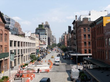 New York, New York - ABD - 6 Temmuz 2021: Yüksek Hat 'tan görülen Köfte Bölgesi' nin Horitzontal görünümü.