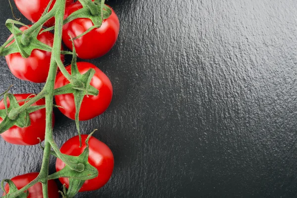 Čerstvá rajčata na černém pozadí — Stock fotografie