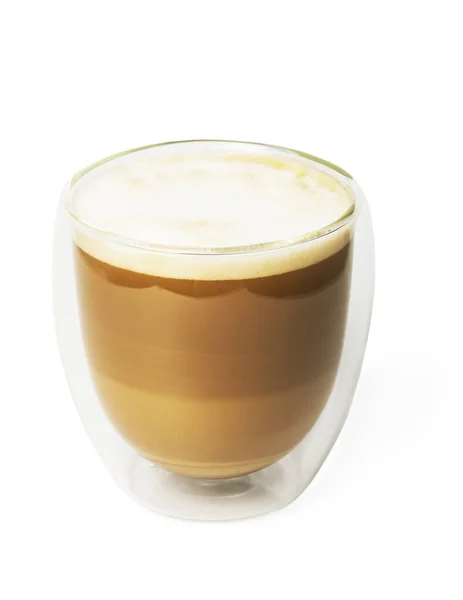 Cappuccino Dans Verre Double Paroi Isolé Sur Fond Blanc — Photo