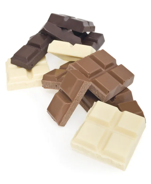 Donker, melk en witte chocolade — Stockfoto