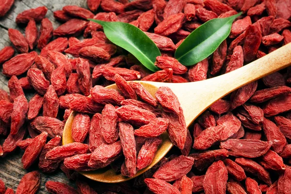 Bacche di Goji in cucchiaio di legno — Foto Stock