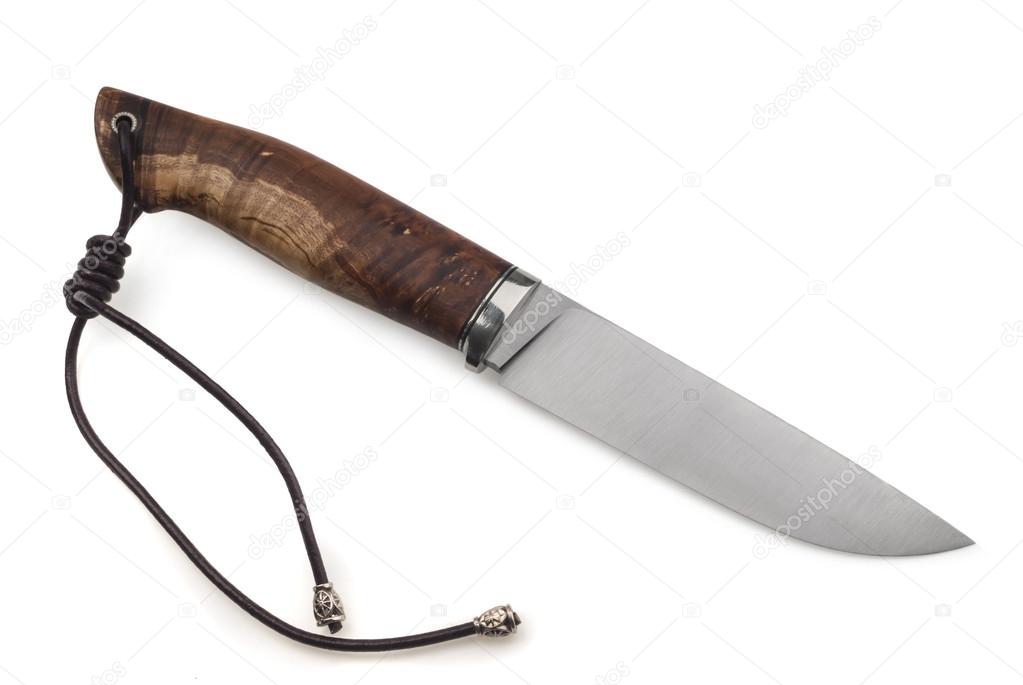 Hunting knife with wooden handle