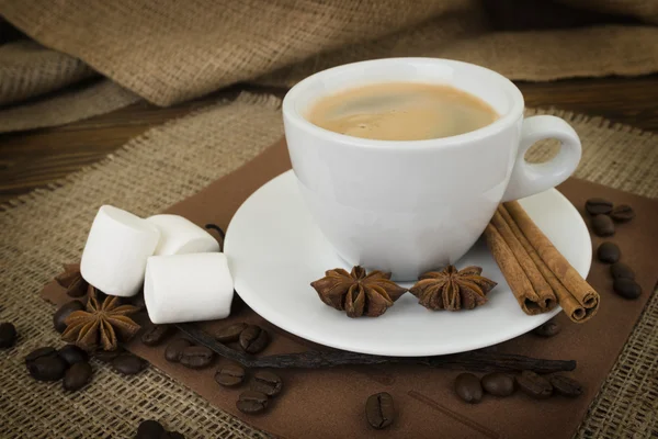 Kaffe med kryddor och marshmallow — Stockfoto