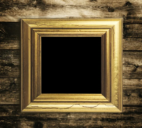 Wooden golden photo frame — Stock Photo, Image