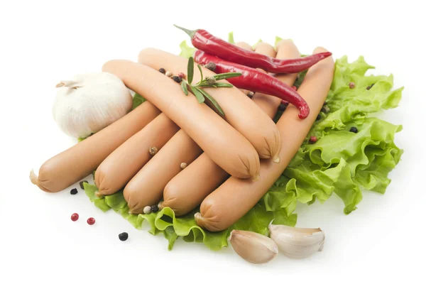 Sausages and fresh vegetables — Stock Photo, Image