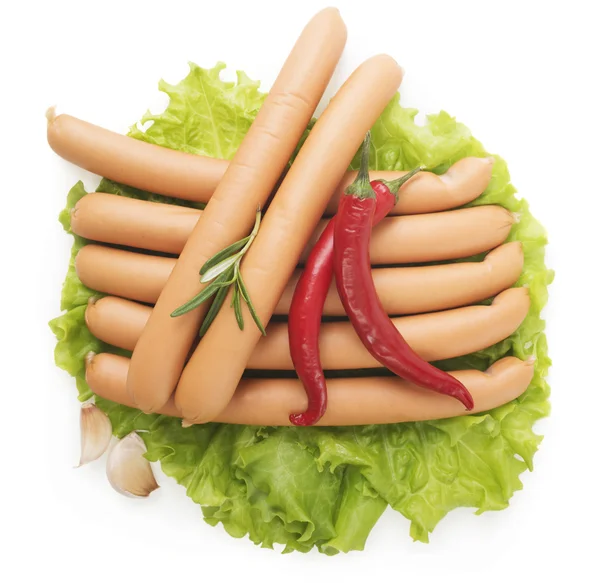 Sausages and fresh vegetables — Stock Photo, Image