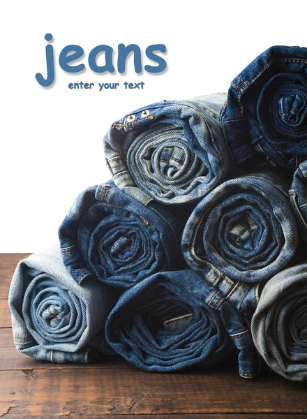 Stacked rolled jeans — Stock Photo, Image