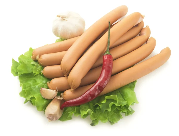 Sausages and fresh vegetables — Stock Photo, Image