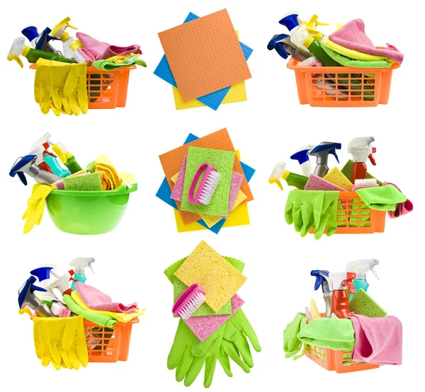 Basket with cleaning items — Stock Photo, Image