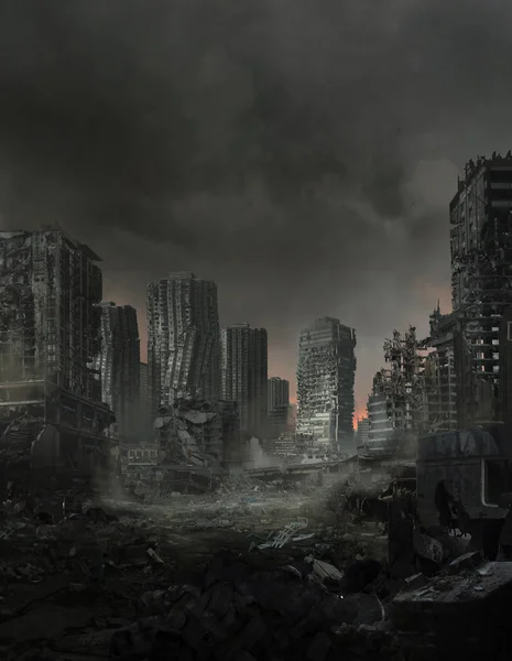 一个死气沉沉的被毁城市景观的数字图像 — 图库照片