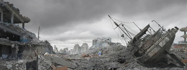 Disaster Landscape Boat Foreground — Stock Photo, Image