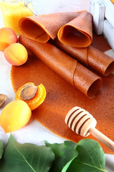 Pastille Apricots Honey Rolled Tube Cone Natural Dietary Product Preservatives — Stock Photo, Image