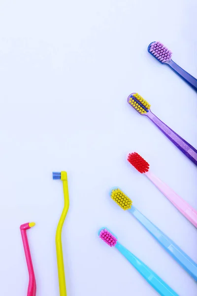 Brushes Cleaning Teeth Braces Assorted Toothbrushes Oral Hygiene Copy Space — Stock Photo, Image