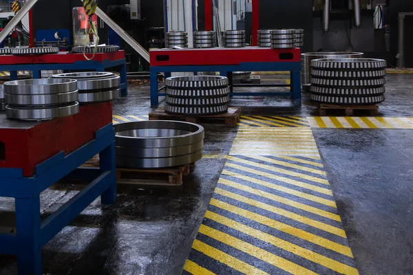 Bearing production. Safe place to move around the enterprise. Signal markings on the floor. Occupational Safety and Health