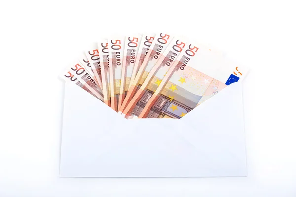 欧洲的钱，在一个白色的信封 — 图库照片