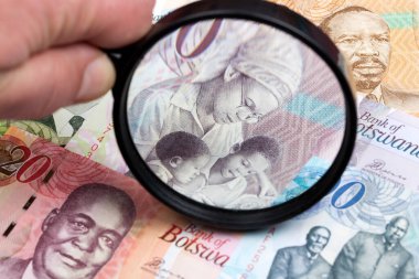 Büyütecin içinde Botswana pula